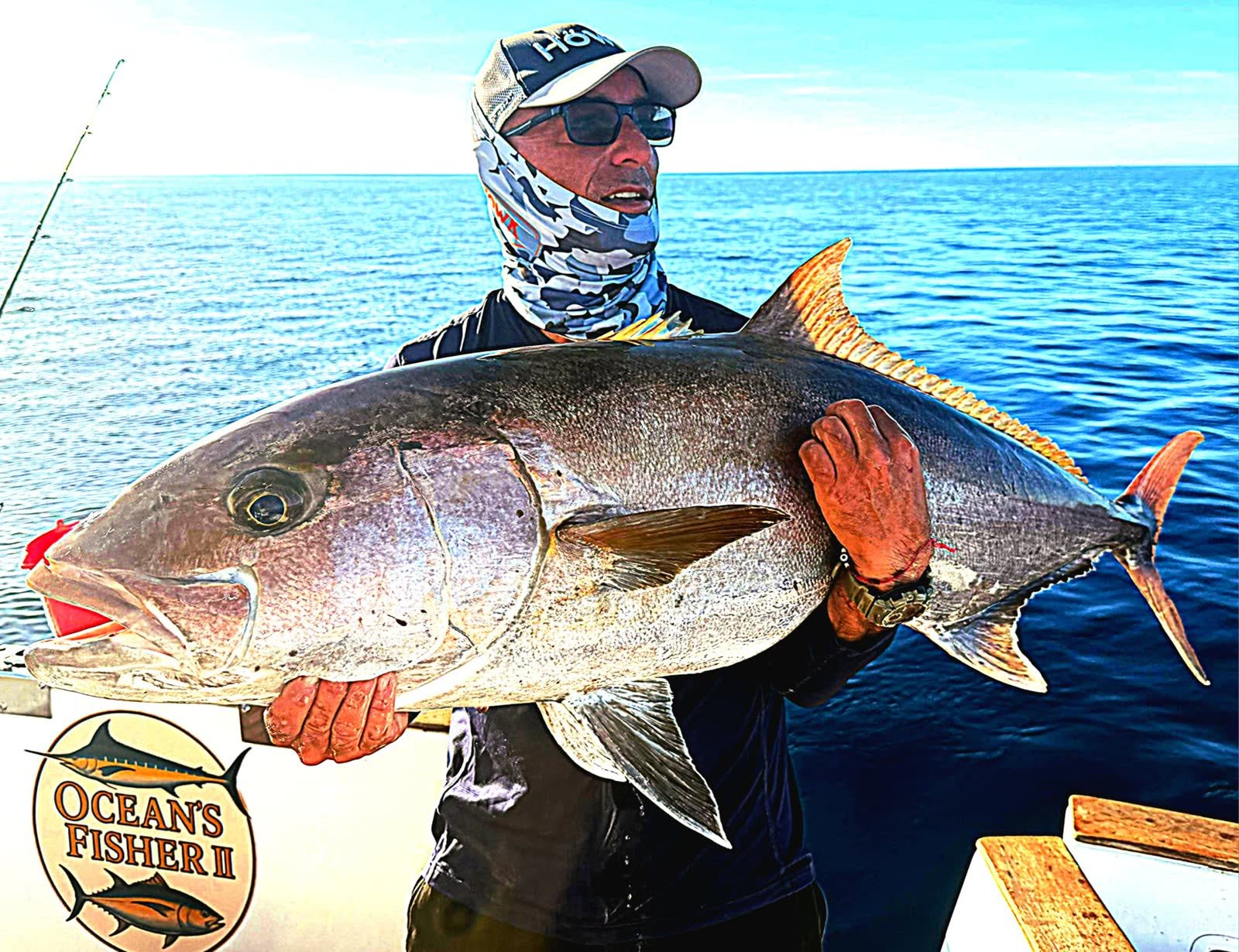 Greater amberjack held aboard after being caught jigging over structure in the Canary Islands
